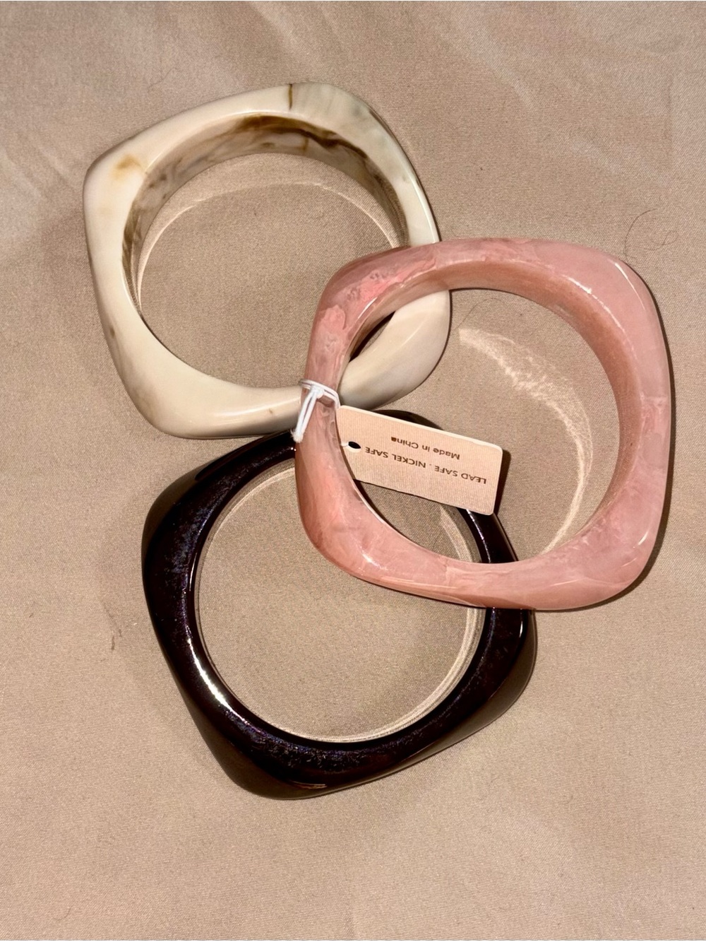 Natasha 3-Piece Chunky Square Marbled Resin Bangle Bracelet Set NWT